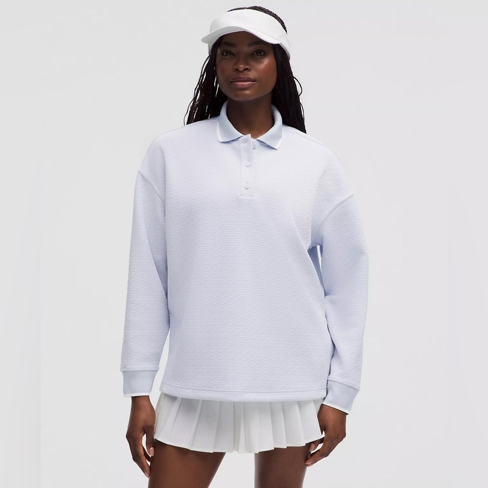 Lululemon Textured Long-Sleeve Polo Shirt Starch Blue White Athleisure Preppy